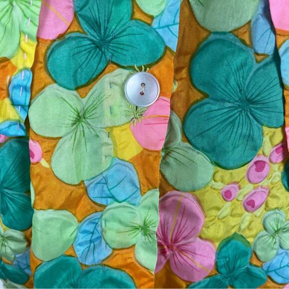 Womens Floral Lightweight Robe Groovy Handmade Bows and Buttons Medium - Picture 8 of 10